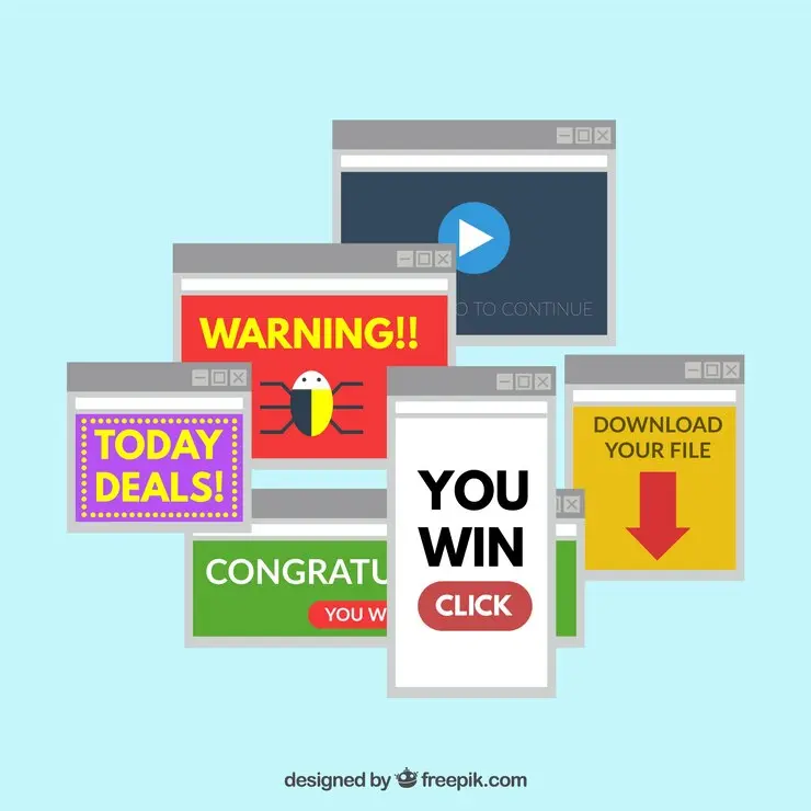 Examples of annoying pop-ups and auto-play video ads on websites