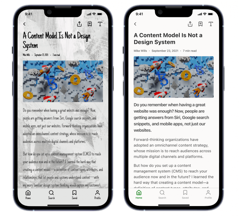Comparison of good vs poor readability on mobile screen layout