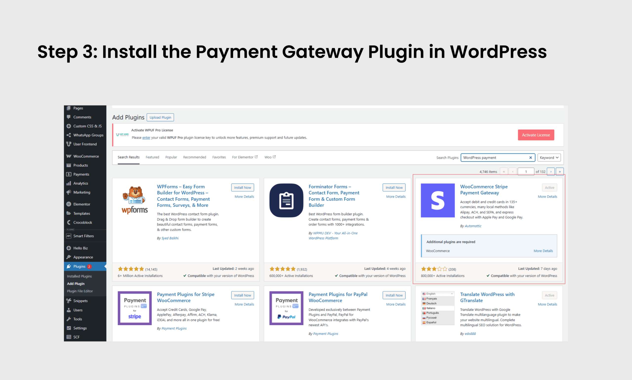 Install the Payment Gateway Plugin in WordPress