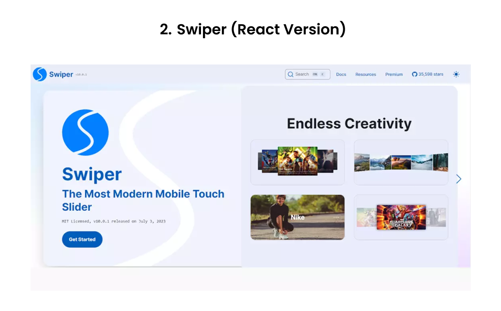 Swiper React Carousel Library – Modern mobile touch slider with creative transitions