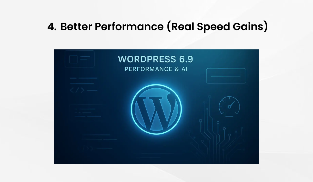 WordPress 6.9 performance improvements and AI enhancements visual graphic
